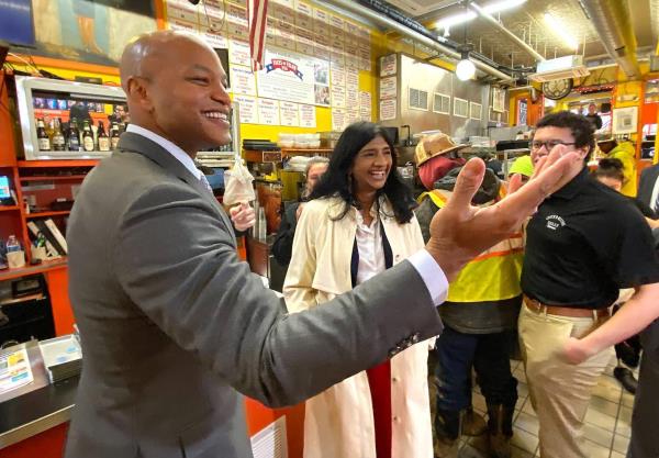 Gov. Wes Moore, along with Maryland Lt. Gov. Aruna Miller, had lunch Mo<em></em>nday at Chick & Ruth’s Delly on Main Street, an Annapolis institution for over 50 years.
